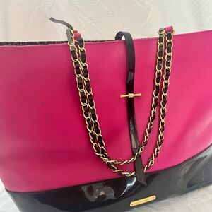 Juicy Couture Pink and Black Tote Bag with Gold Chain